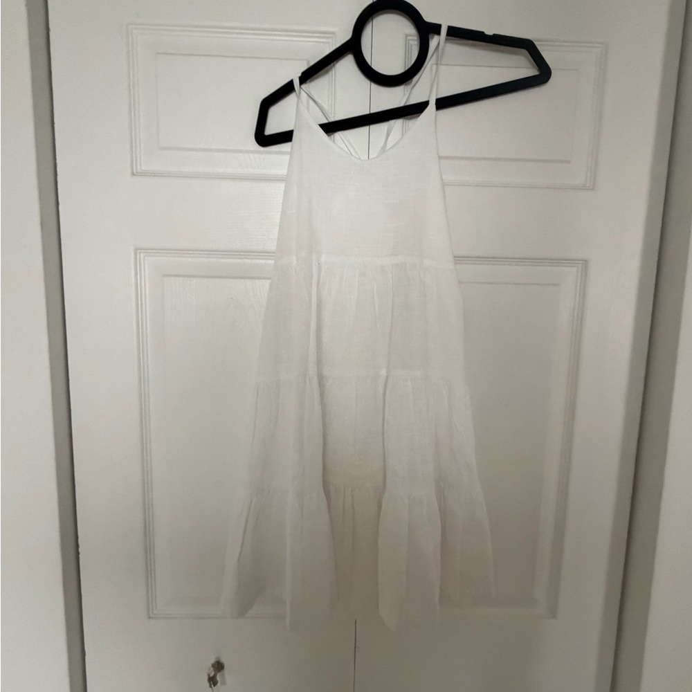 Charming White Cotton Kids Casual Dress